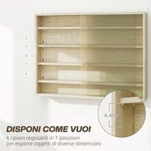 HOMCOM Vetrinetta Moderna per Collezionismo 5 Ripiani, Bacheca Portaoggetti con Mensole Regolabili, 80x9.5x60cm - Colore del legno - Visualizzare 5
