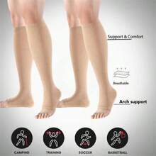 Sports Outdoor 2 Pairs Skin-Colored Open-Toe Compression Socks, Suitable For Running, Cycling, Standing All Day - Khaki - View 3