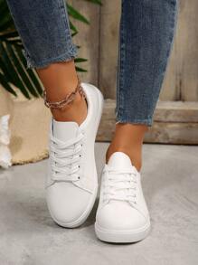 2025 Spring New Women's White Student Sneakers, Fashion Versatile Casual Sports Shoes, Ins Skateboard Shoes - White - View 4