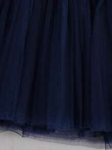 0-2岁女婴海军蓝薄纱连衣裙，生日派对迷你连衣裙 - 寶藍色 - 查看 4