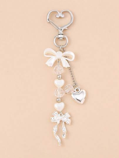 1pc Unisex Faux Pearl Bow Keychain Pendant Beach Series Gift For Friends Key Chain Accessory Car Accessories For Women Keychain For Bag