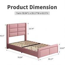 LED Bed Frame With Headboard And Footboard, PU Leather Upholstered Bed Frame, Bedroom Furniture With Wooden Slats Support, No Box Spring Needed, Easy Assembly, Twin/ Full/ Queen ( USB LED Strips) - 粉色 - 查看 6