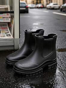 7英吋高雨靴，防水適合雨天，適用戶外、涉水、雨季、園藝、洗車、釣魚，女款短靴，新款雨靴，戶外防蚊，雨鞋，柔軟舒適平底輕量，防水工作鞋，四季穿著 - 黑色 - 查看 6