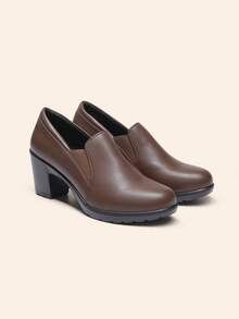 Women's Chunky Low Block Heel Pumps Comfort Oxfords Shoes Casual Loafers - Màu nâu  Mocha - Xem 7