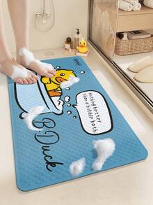 1pc Authorized B.DUCK Shower Mat, Thick & Cute Cartoon Duck Design, Surfing Duck, HELLO Duck, Raincoat Duck, Anti-Bacterial, Non-Slip Strong Suction Cup Bath Mat, Easy To Clean, Bathroom Accessory, Bathroom Decor - Multicolor - View 4