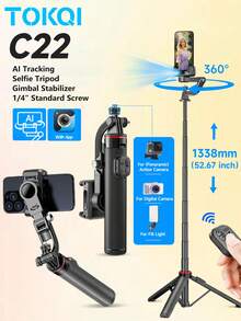 TOKQI Estabilizador de gimbal con reconocimiento facial de seguimiento de IA, trípode, palo de selfie, soporte de teléfono con rotación de 360°, control remoto compatible con Android, iOS, trípode extensible de aleación de aluminio para vacaciones de verano, viajes, actividades al aire libre, transmisión en vivo - Multicolor - Ver 13