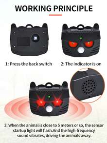 Solar Powered Animal Repeller, Bird Repellent. Waterproof For Outdoor Use, Intelligent Heat Source Sensor, Wide Coverage Area, Ultrasonic Strobe Light. Can Be Hung At Different Zones And Heights To Deter Birds, Reptiles, Bats, Rodents, Suitable For Farms, Orchards, Tea Plantations, Fruit Trees, Indoor Spaces, Kitchens, Warehouses, Hotels - Black - View 5