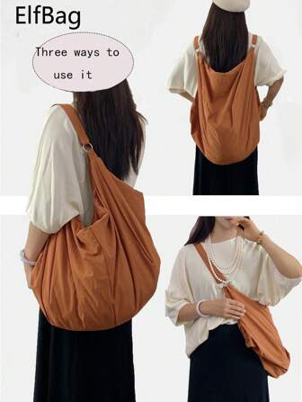 Stor kapacitet, enfärgad mönster axelväska, minimalistisk stil för kvinnor, nylonväska, mångsidig tygväska, lämplig för arbete, studier, resor