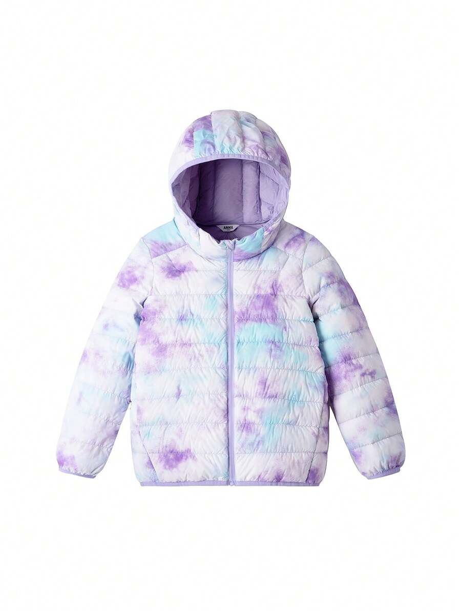 Annil 儿童服装。男童女童轻薄羽绒服。冬季三防、保暖、宽松、弹力短款。 - 紫白色 - 查看 1
