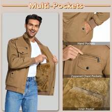 Cotrasen Men's Winter Fleece Cargo Jackets Warm Thick Military Bomber Jacket Multi Pocekt Windproof Work Coat
