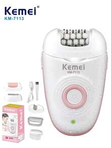 Kemei KM-7113 三合一女士脱毛器 - 女士剃毛器和修剪器 | 适用于比基尼区域、腋下、腿部和全身脱毛，也可作为面部剃刀使用 | 旅行必备，专为满足女性需求而设计的脱毛器，情人节礼物