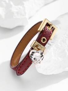 1pc Faux Diamond Bracelet, Leather Cuff With Rhinestones, High-Quality Electroplated Non-Fading, Suitable For Women's Daily Wear, Holiday Gift Choice