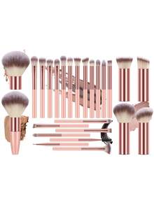 Set de 25 brochas de maquillaje todo en uno: brochas de fibra sintética premium ultrasuaves con formas completas para rostro y ojos (base, rubor, sombra de ojos). Aptas para todo tipo de piel, ideales para maquillaje diario, looks de oficina y viajes. - Multicolor - Ver 14