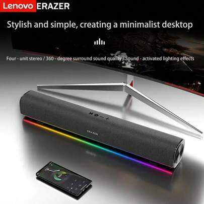 Lenovo Lenovo Mutant Computer Speaker, Equipped With 3.5mm AUX Interface + Type-C Interface, Supports Bluetooth Pairing, RGB Colorful Atmosphere Lights, Supports FM Function, Bluetooth 5.3, Gaming Speaker For Desktop PC, Laptop, Mobile Phone, Super Subwoofer, Colorful Light Bar, High-Quality Audio, Amplifier, Desktop Multimedia Speaker, Radio, Built-In 2600mAh Large Capacity Battery, Desktop Decor, WK03