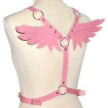 1Pcs Gothic Angel Wing Harness - Adjustable Leather Corset With Straps, Punk Festival Body Chain For Women, Y2K Unisex Bondage Aesthetic - 粉紅色 - 查看 2