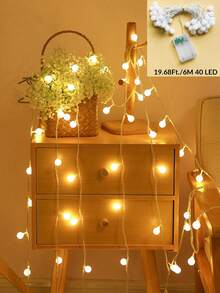 1条 1.5/3/6米 经典家居装饰小白球串灯，室内装饰LED球形串灯，室内房间/卧室墙壁装饰灯，户外露营帐篷装饰灯，户外花园装饰灯 - 小白球 - 查看 14