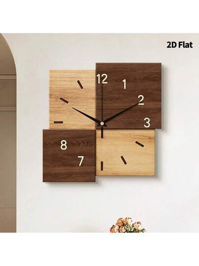 2D Flat, 1pc Creative Log Art ative Wand Clock, Super Silent Quartz Movement, No Ticking Sound, Klok Living Room, Bedroom, Office, Kitchen Cafe, Perfect Home ations Room