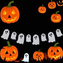 1pc Silver Halloween Ghost Pull Flag, Party Decoration Banner, Pull Flower Pull Flag Hanging Decor, Suitable For Outdoor, Hanging Decor, Doorway Decor, Halloween Party Scene Decoration