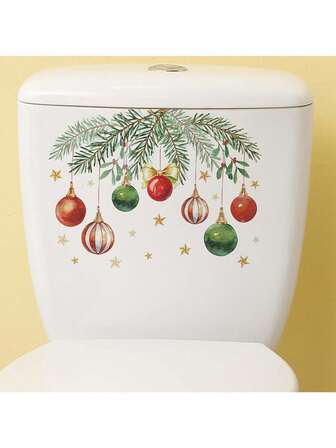 1片装厕所贴纸 圣诞树叶灯球装饰贴纸 PVC材质 可移除自粘易撕贴纸 适用于厕所装饰 浴室马桶 厕所贴纸 美化装饰贴纸 家居装饰 让您的生活焕然一新 节日装饰贴纸 生日毕业礼物 房间装饰 卧室装饰 厨房装饰 墙贴 墙面装饰 圣诞装饰 圣诞家居装饰