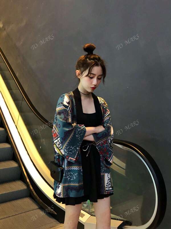 复古宽松百搭波西米亚印花和服罩衫，轻盈沙滩罩衫，夏季沙滩装