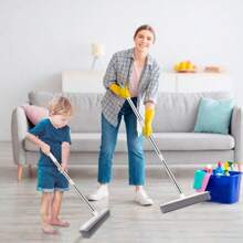 1pc Adjustable Long Handle Broom - Carpet Brush - 2-In-1 Sweeping And Scraping - Pet Hair Remover, Floor And Carpet Cleaner (Random Microfiber Cloth Included) - White - View 5