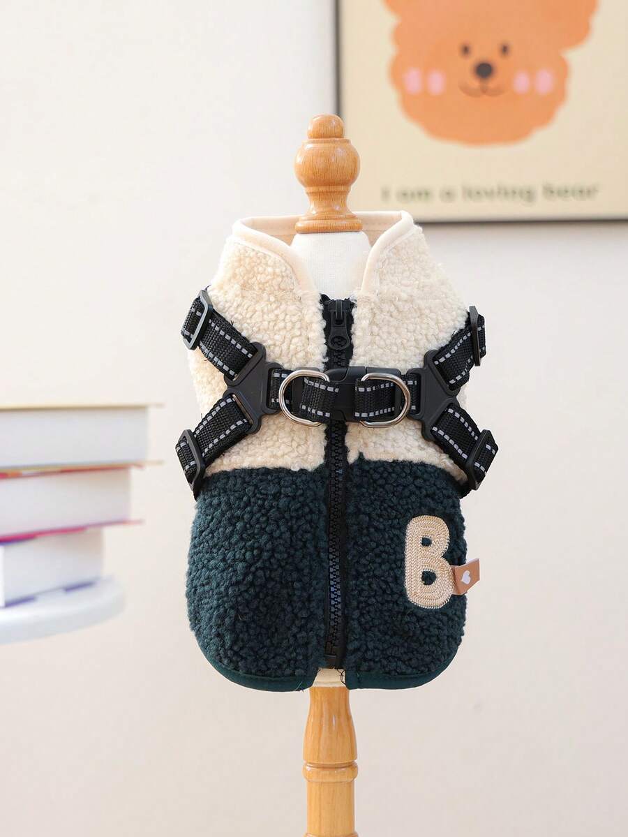 1 件宠物服装，狗/猫服装，小型犬幼犬可爱宠物服装，狗狗服装，小型犬秋冬保暖舒适羊毛拼布背带背心 - 绿色和白色