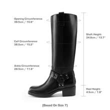 Women's Square Toe Motorcycle Knee High Boots Riding Pull-On Fashion Chunky Low Heel Buckle Decorated Long Boots For Women