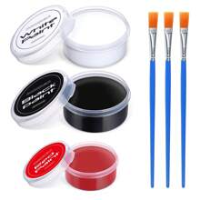 1set Black + White + Red Professional Face & Body Paint Kit With Brush, Large Capacity Makeup Palette For Theater, Halloween Party, Cosplay, Clown