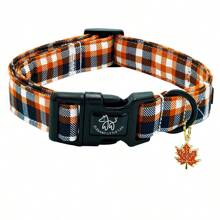 Elegant Little Tail Fall Dog Collar, Plaid Puppy Collars Fall Yellow Male Cute Puppy Adjustable Pet Collar