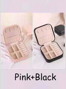 1个便携式首饰盒，女士小型首饰盒，简约家居首饰收纳盒，旅行整理盒，优雅迷你拉链首饰盒，可收纳耳环、戒指、项链、手镯。便携式化妆包，可爱化妆包，返校必备，难忘的节日礼物，复活节礼物，伴娘礼物，夏季旅行必备，旅行配件，旅行必备，双层便携式迷你展示收纳盒，邮轮旅行必备，返校用品。