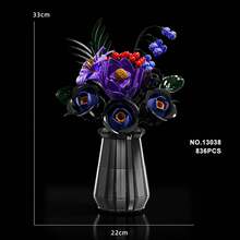 500+Pcs/Box Assorted Wooden Blossom Bouquet Including Rose, Magnolia & Other Flowers, Precise Flower Brick Arrangement, Everlasting Decoration For Home & Office, Romantic Gift - Three-color Building Block Vase - View 16