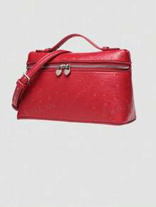 1 pieza Bolso bandolera cuadrado de textura de avestruz de unicolor en PU, adecuado para combinar con la moda diaria y salidas de las mujeres - Rojo - Ver 2