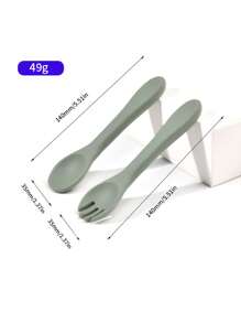 2 Pieces Baby Silicone Fork And Spoon; Children's Learning To Eat Training Utensils; Infant Feeding Accessory Fork And Spoon.