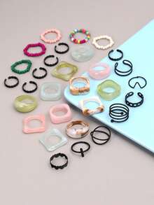 30 件随机颜色花朵装饰戒指情人节 - 彩色 - 查看 13