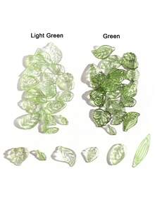 100pcs Mini Acrylic Leaf Beads - Assorted Styles, Suitable For DIY Jewelry Making, Handmade Crafts And Accessories - Beading And Jewelry Making - Green - View 2