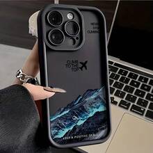 1个黑色飞机和山脉英文标语图案手机壳，可个性化定制，兼容 16 Pro Max、15/14 Plus、13、12、11，防水防震防摔防刮，国际版，非国内版 - 彩色 - 查看 2