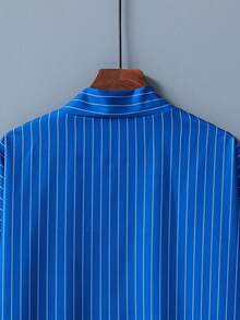 Japanese Style Loose Fit Versatile Striped Kimono Cover Up, Summer Robe, Sleepwear, Beach Cover-Up, Sun Protection - Navy Blue - View 5