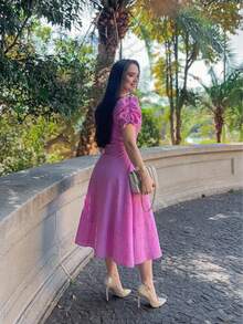 Simple Midi Dress Button Eyelet Embroidery Zipper Wedding - 查看 10