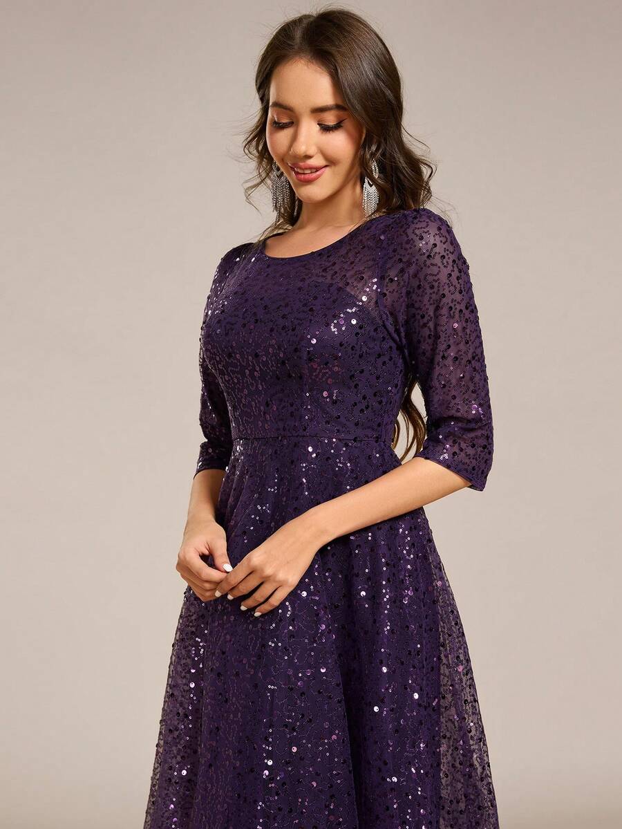 EVERPRETTY Elegant Sequin Dress, Suitable For Weddings, Parties, Galas, Graduation Ceremonies, Festivals, Mother Of The Bride Formal Occasions - Purple - View 1