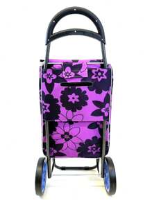 Shopping Trolley With Insulated Pocket Easy To Climb Stairs, Waterproof, Wear-Resistant, High Quality, With Soft Wheels, Made Of Premium Oxford Fabric, Available In Several Colors, 99 X 24 X 32cm, HEIGHT 99cm MAX WEIGHT SUPPORT 50KG - Black Big Flower - View 3