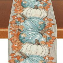 1/108pcs Autumn Thanksgiving Fall Harvest Pumpkin & Maple Leaf Digital Print Table Runner - Thanksgiving Family Gathering Decor, Suitable For Holiday Party, Gift, Autumn Harvest Decoration