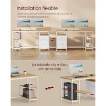 VASAGLE Bureau d Ordinateur Table avec Rangement 3 Étagères 2 Tiroirs 60 x 140 x 76 cm pour Bureau Salon Style Moderne Couleur Chêne Naturel et Blanc Perle LWD104Y01 - 140x60cm - Übersicht 5