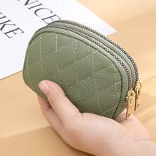 Rhombus Embroidered Coin Purse Double Layer Zipper Key Organizer Large Capacity Double Zipper Card Holder For Women Wallet Mini Wallet Purse Wallet Coin Wallet