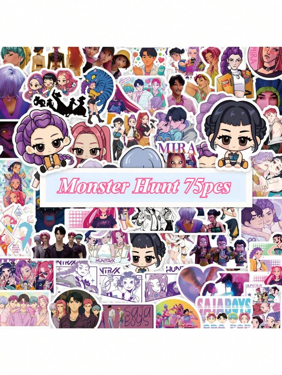 75pcs Witch Hunting Demon Boy Band Graffiti Stickers, Suitable For Diaries, Notebooks, Laptops, Water Bottles, Cars And Other Items, Gifts With Positive Messages Based On Beliefs