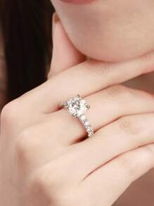 1pc S925 Sterling Silver Moissanite Engagement Ring, 3.5CT D Color VVS1 Clarity, Elegant & Fashionable Style Suitable For Engagement, Wedding, Anniversary, Daily Wear, And Gift Giving For Thanksgiving, Birthday, Holidays, Friends And Partners