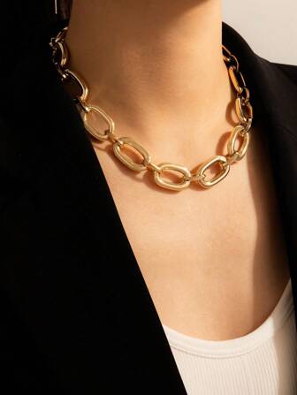 1pc Exaggerated Hollow Geometric Punk Necklace, Fashion Minimalist Thick Choker Necklace