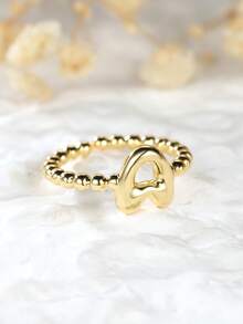 Tsnamer 1 pièce Bague vintage avec initiale en forme de cœur de A à Z, bague empilable minimaliste avec lettre gravée, cadeau pour elle, bijoux, cadeau pour femmes au quotidien - Bague à perles - Voir 30