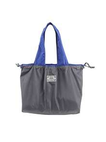 Large Capacity Drawstring Closure Washable Grocery Shopping Tote Bag, Foldable Handheld Storage Bag For Supermarket (All Printed Letters Random) - Grey - View 6