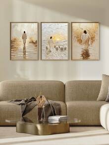 3 Pieces Jesus Walking On Water Posters Sheep Hanging Paintings Jesus Christ Art Printing Religion Wall Arts Vintage Wall Prints Modern Wall Picture Church Mural Living Room Wall Decor No Frame