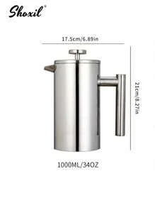 shoxil 1 件 304 不锈钢法压壶，双层手冲咖啡壶，泡茶壶，法压咖啡机，家庭和户外咖啡工具，适用于家庭、办公室、露营、旅行、下午茶 - 銀色 - 查看 7
